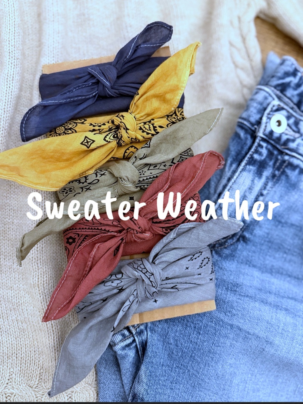 Bandana Bandanas Set of 5 Headwrap Cotton Stretch “SWEATER WEATHER”